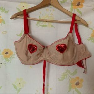 Victoria’s Secret Red and Tan Heart-Embellished Bra